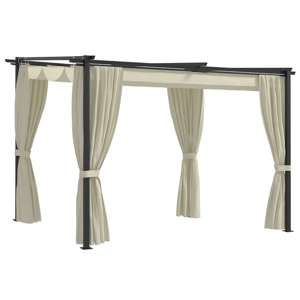 2736 Gazebo with Curtains 9.8'x9.8' Cream Steel