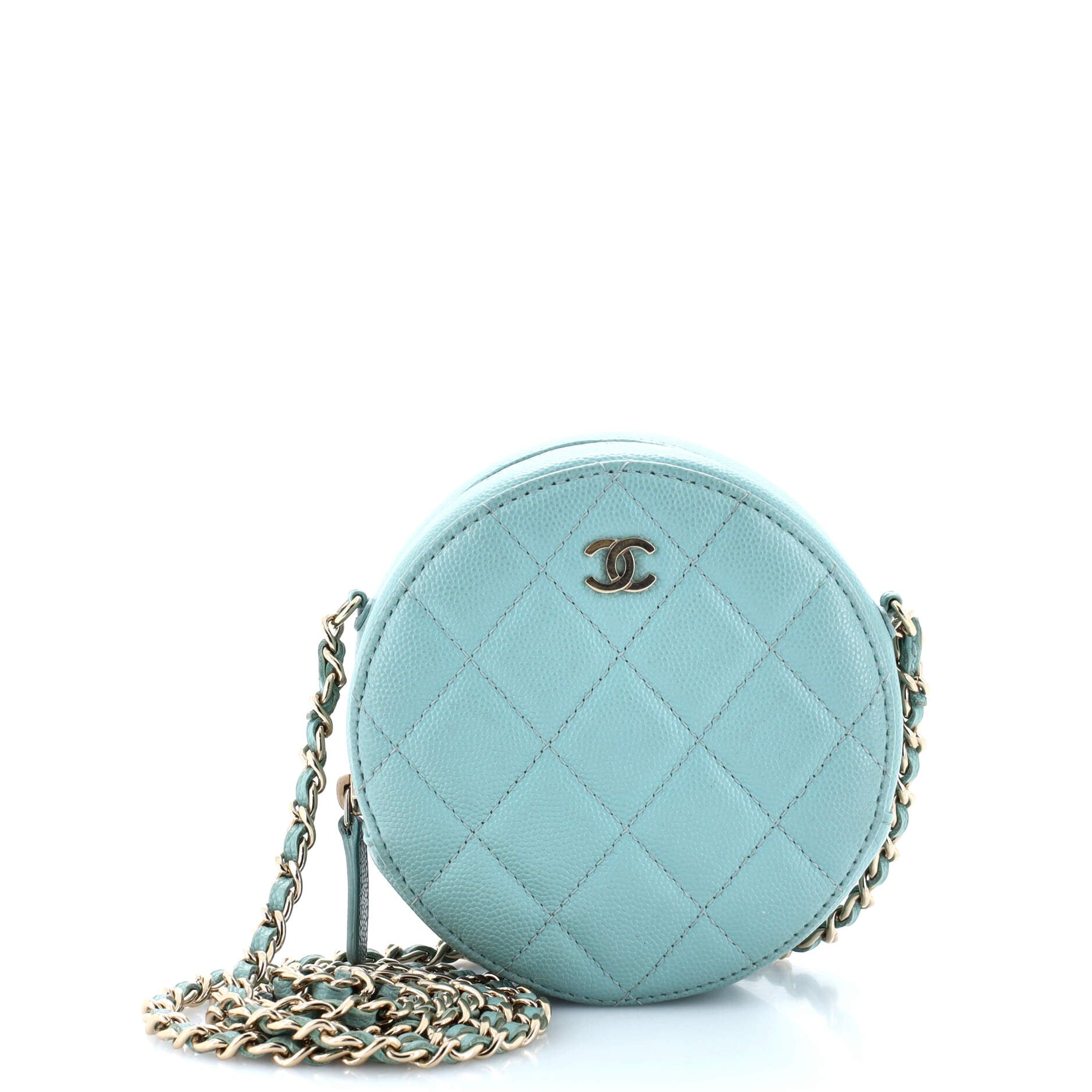 2860 Round Clutch with Chain Quilted Caviar Mini