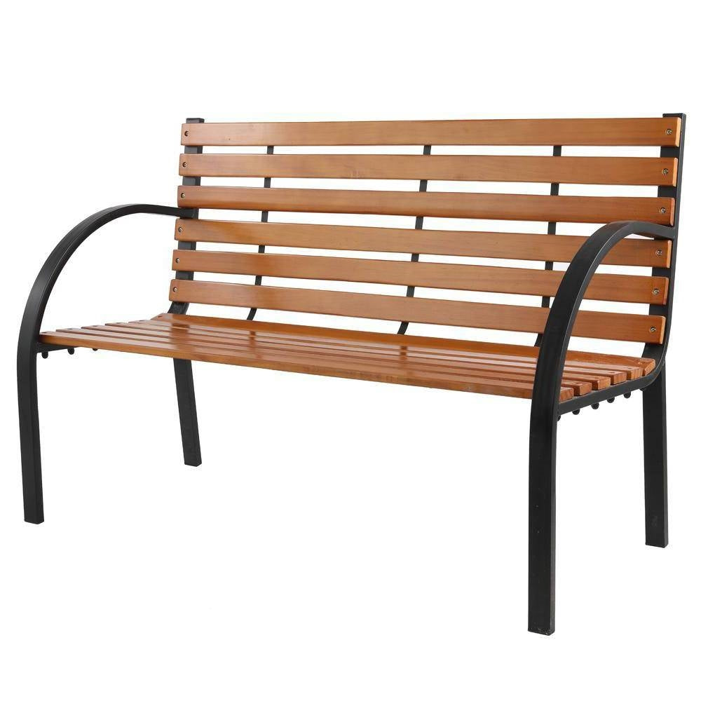 2736 Black Metal Frame Outdoor Wood Slat Garden Bench with Curved Armrests