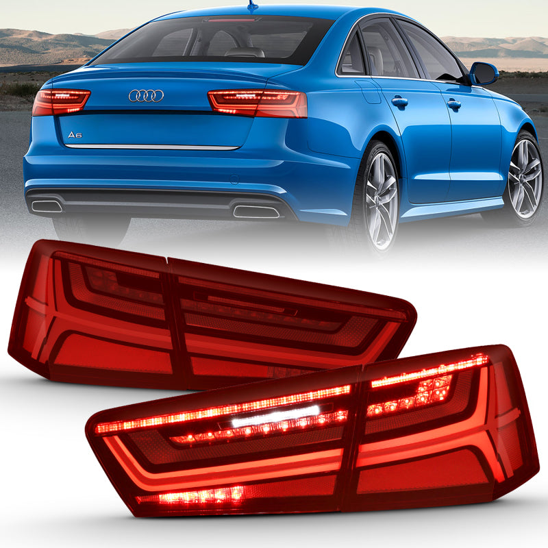 ANZO 2012 2018 Audi A6 LED Taillight Black Housing Red/Clear Lens 4 pcs (Sequential Signal)