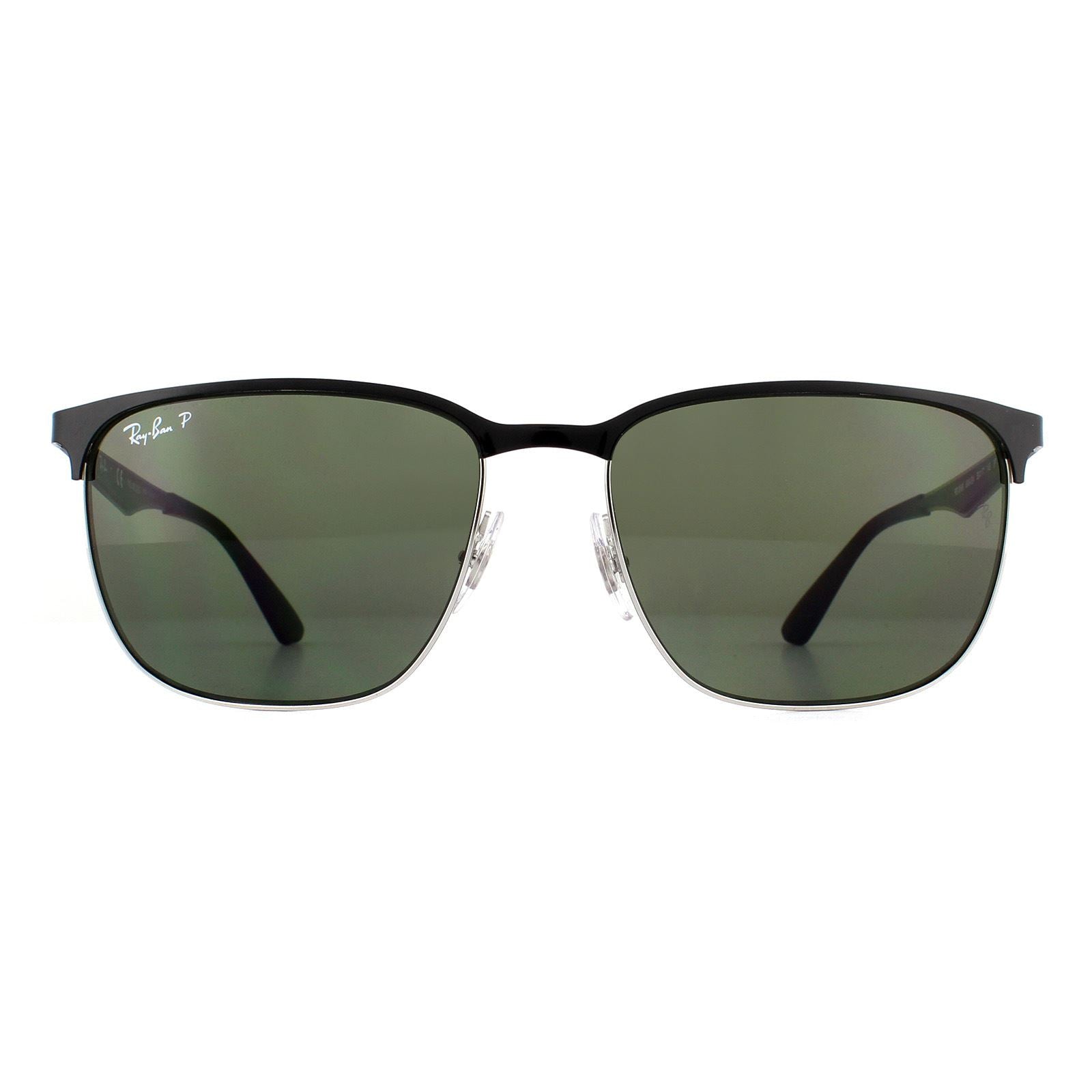 Ray Ban Sunglasses 3569 90049A Black Silver Green Polarized
