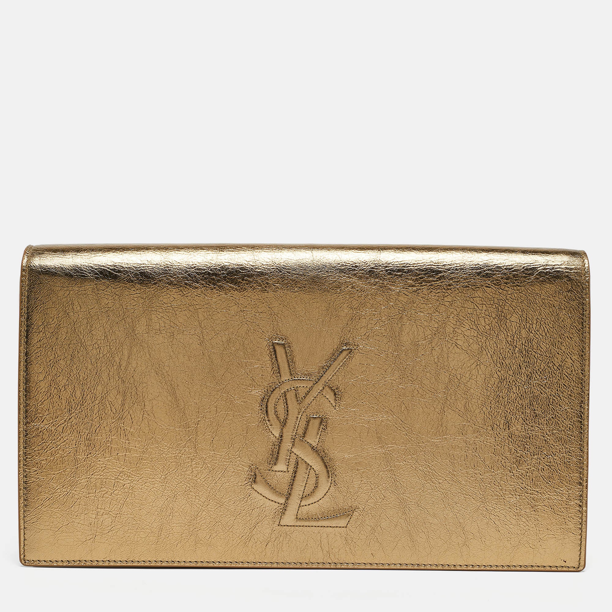 2613 Yves Saint Laurent Gold Leather Belle De Jour Clutch
