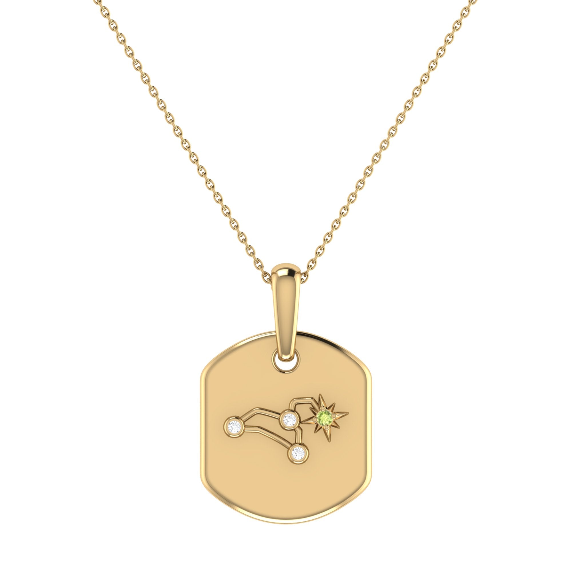 2155 Leo Lion Peridot & Diamond Constellation Tag Pendant Necklace in 14K Yellow Gold Vermeil on Sterling Silver