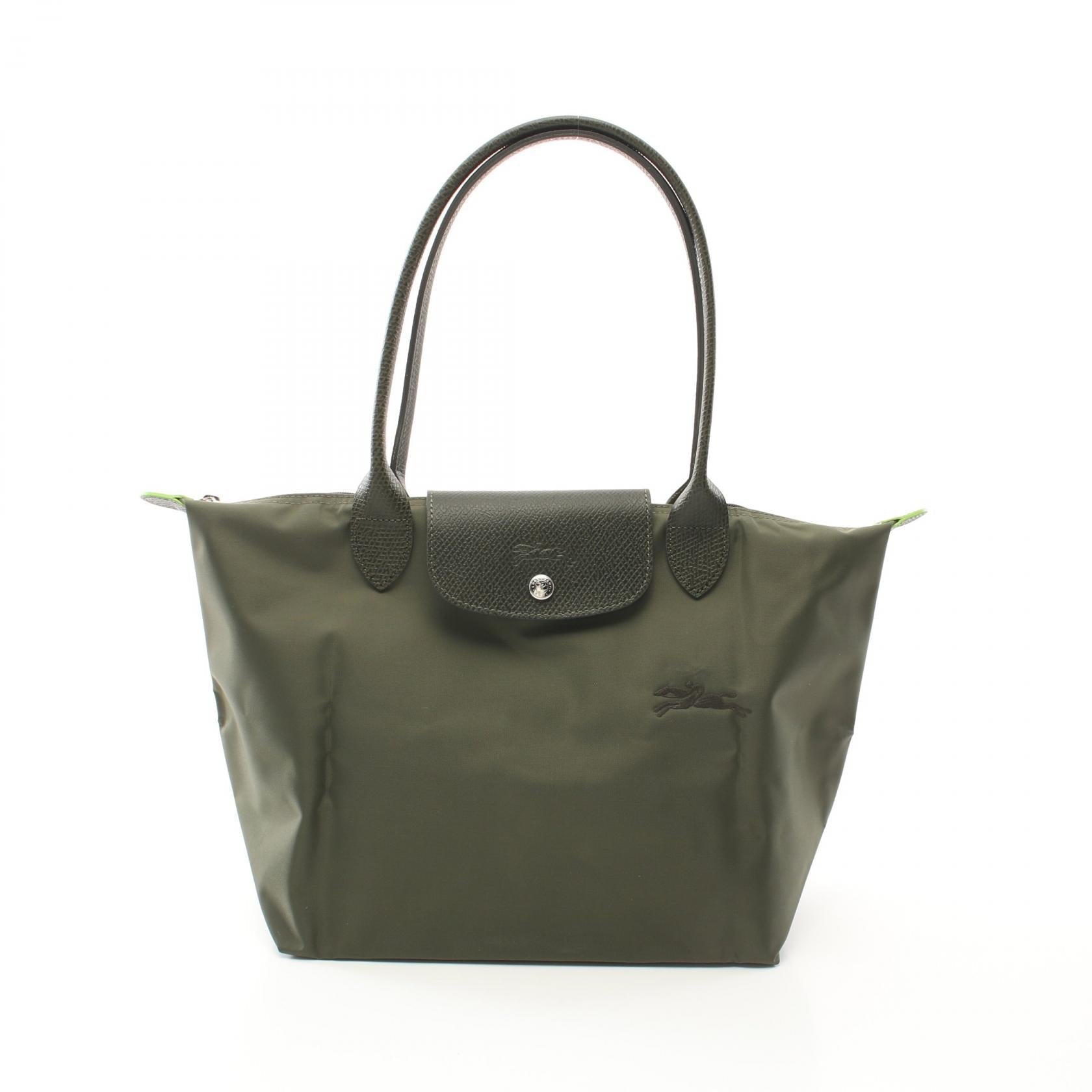 2604 Longchamp Le Pliage Green M Tote Bag Canvas Leather