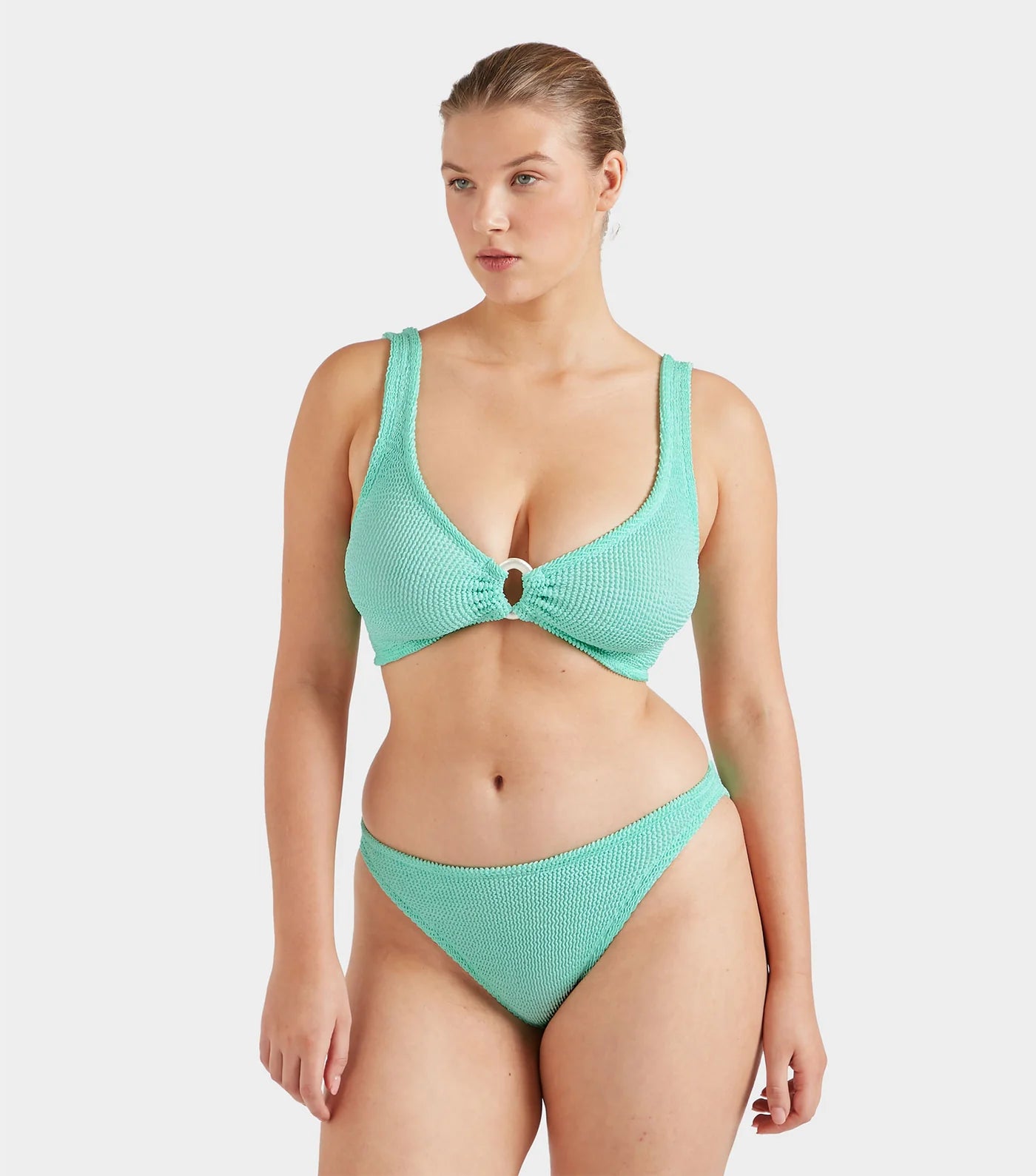 HUNZA G Julia Bikini With Pearly Hoop Metallic Mint