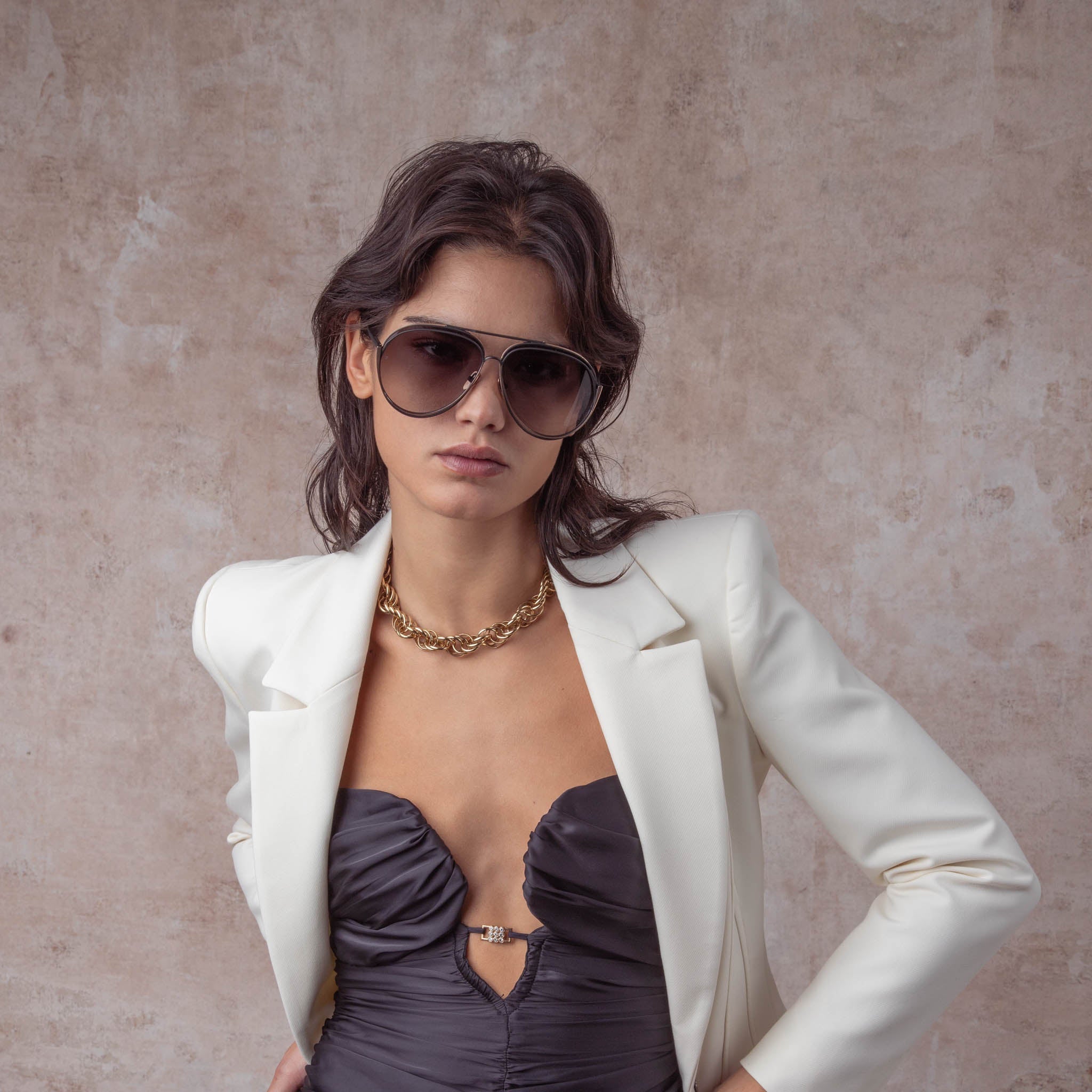 Linda Farrow Francisco Aviator Sunglasses in Nickel C1 66