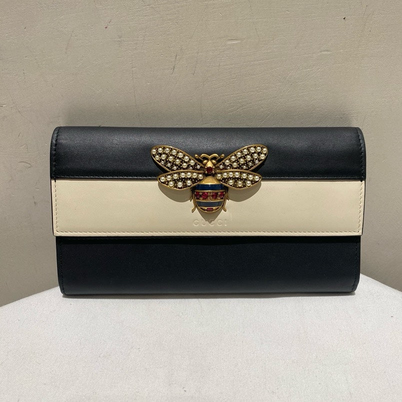 Gucci Bee Long Wallet Black Leather Wallet