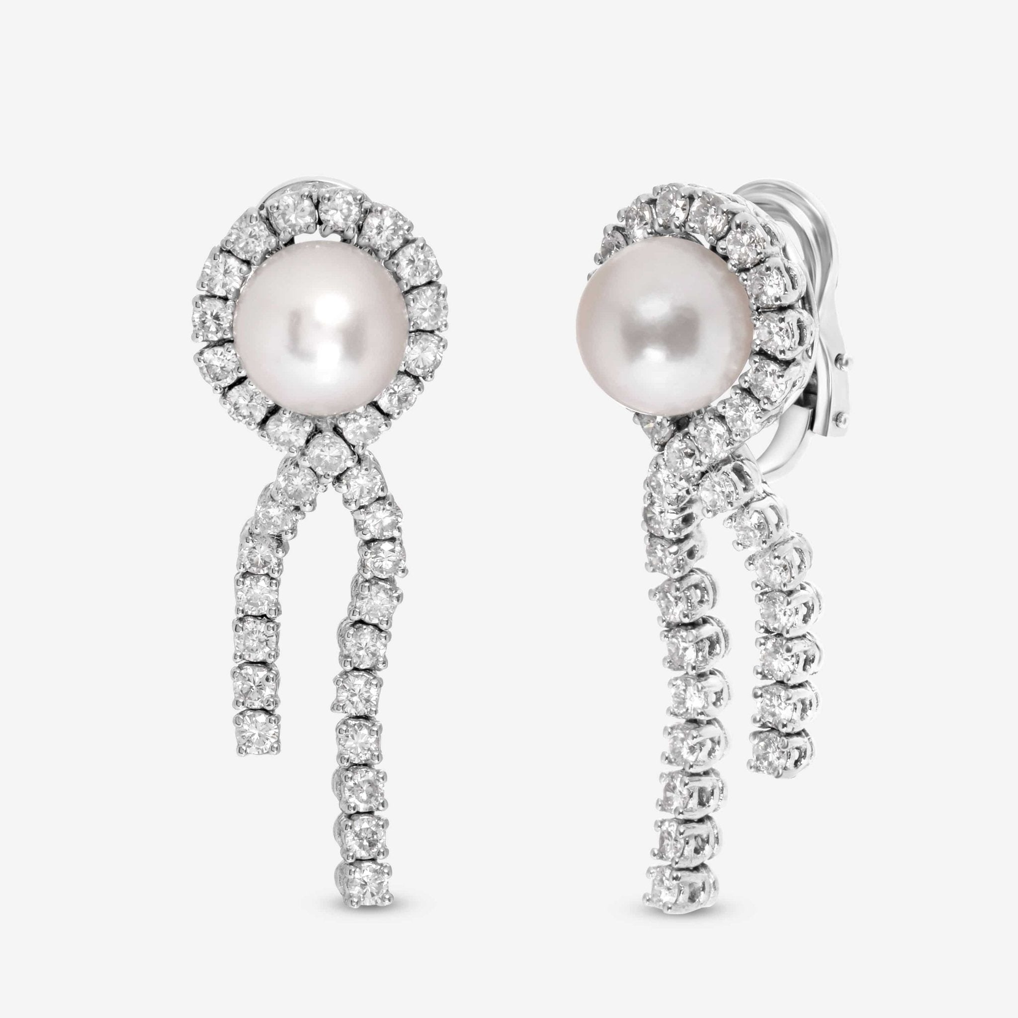 SuperOro 18K White Gold  Diamond 3.67ct. tw. and Pearl Drop Earrings 61614