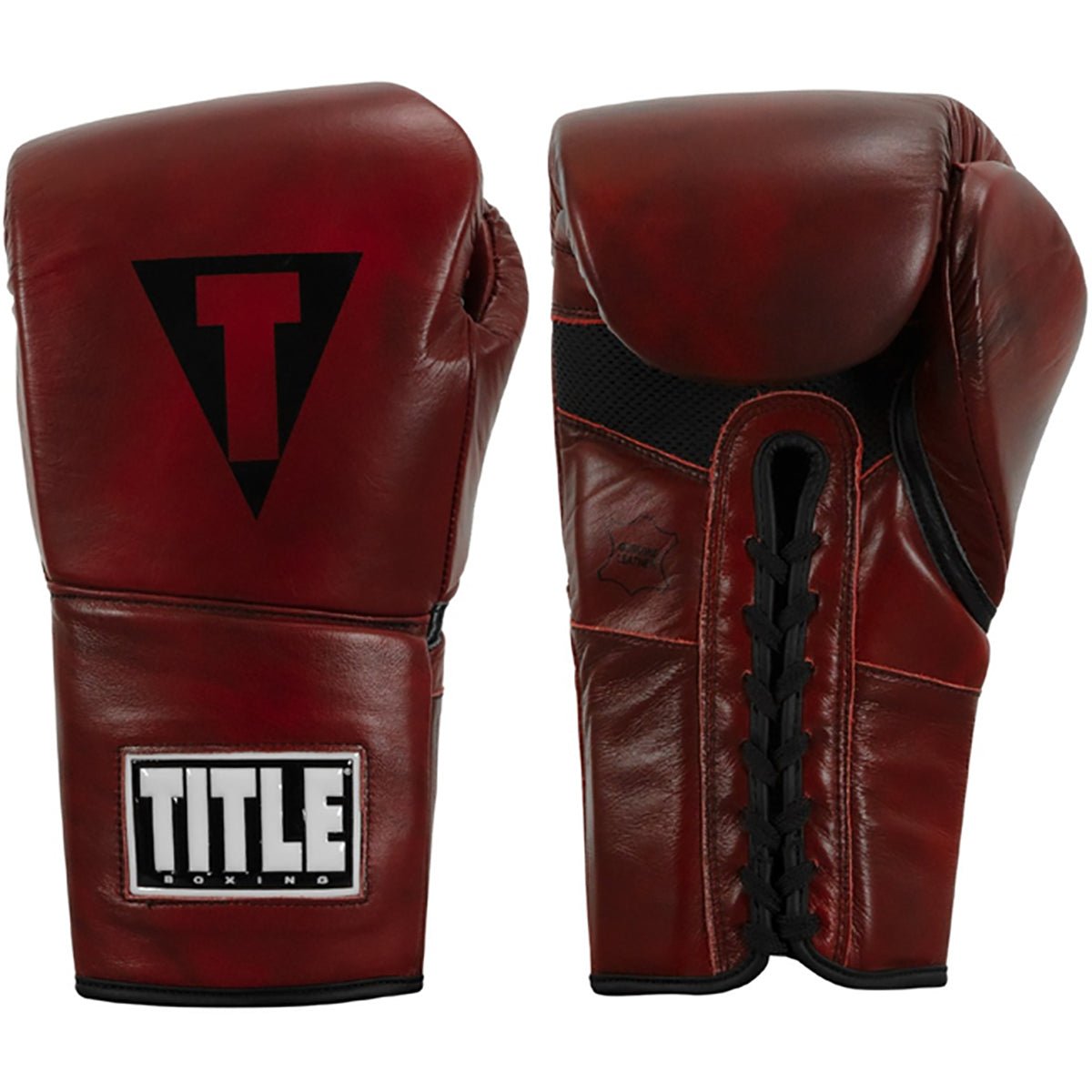 Title Boxing Blood Red Leather Lace Up Sparring Gloves