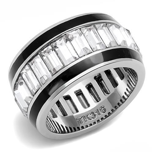 THE RING LADY MT 3713 Emerald Cut Clear Crystals Set in Double Onyx Band
