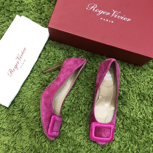 NIB Roger Vivier Belle De Unit B. Rafia 85 Pink Suede Pumps size 36