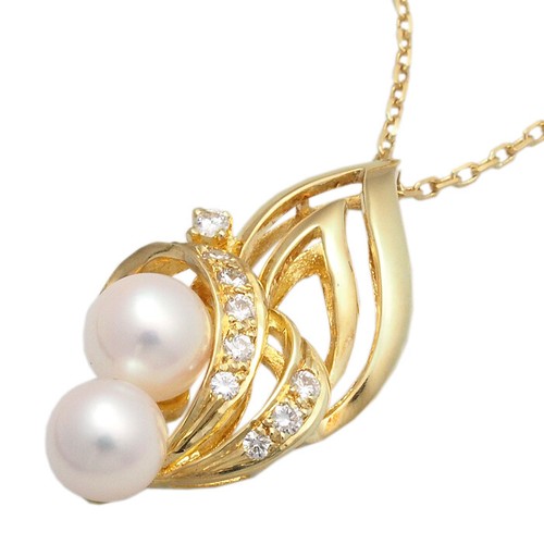 MIKIMOTO Necklace Akoya Pearl Diamond 18K approx 38cm From Japan Free Shipping