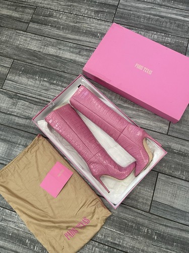 Paris Texas Croc Embossed Peony Knee High Stiletto Heeled Boots 38.5