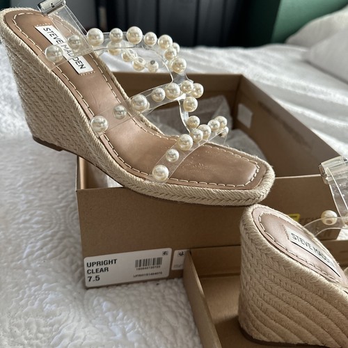Sandali con zeppa Steve Madden espadrillas verticali impreziositi da perle taglia 7 5 trasparenti
