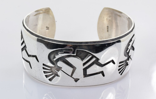 Native American Sterling Silver Kokopelli Cuff Bracelet   Nathan Fred Jr