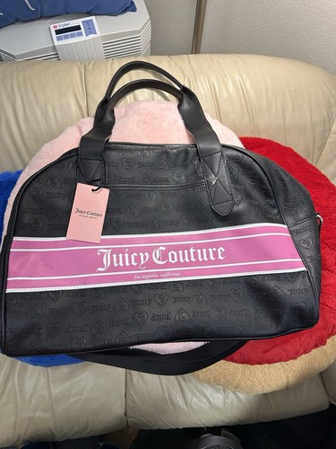 JUICY COUTURE Fashionista Satchel Black & Pink   G Hardware & Crossbody Strap