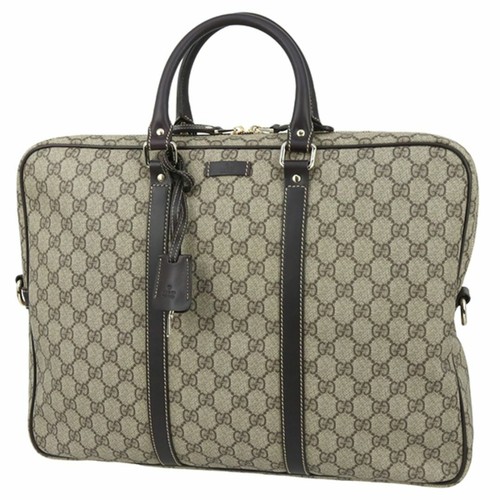 Gucci Business Bag Gg Supreme Canvas Beige Ebony Handbag Briefcase
