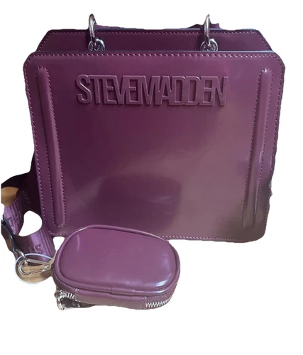 NWT STEVE MADDEN BEVELYN SATCHEL CROSSBODY BAG W AIR POD CASE Bloodstone Magenta