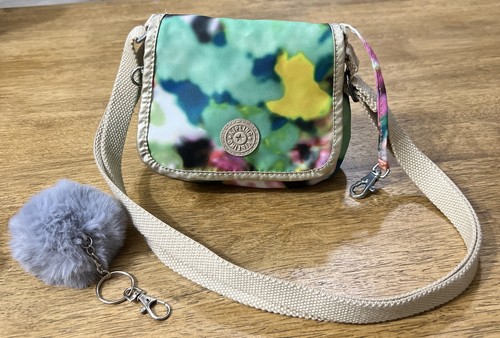 ROOP Kipling Maceio Mini Crossbody Bag Watercolors Print Nylon + Pom Pom Keychain