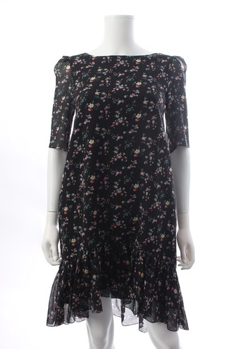 YSL Saint Laurent Floral Printed Silk Mini Dress   Black