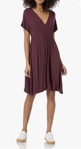 Amazon Essentials XS Surplice Burgundy Dress Short Sleeve Terry
