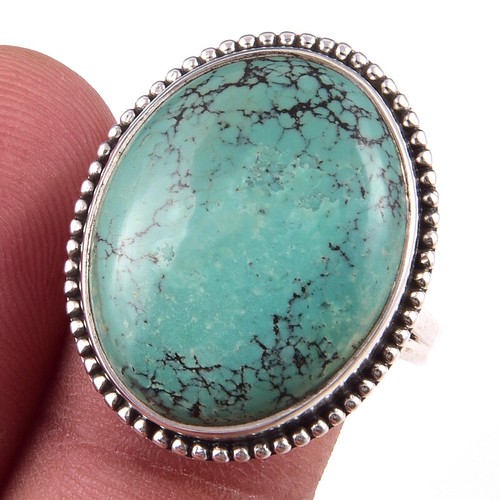 Natural Tibetan Turquoise Gemstone Handmade 925 Sterling Silver Ring S.10