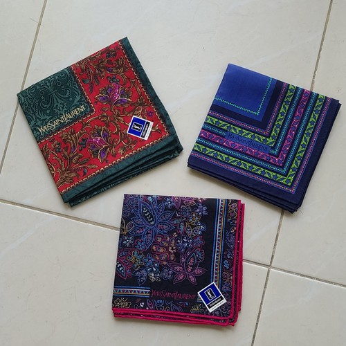 Yves Saint Laurent Vintage Handkerchief Japan Made Cotton YSL NEO Floral Ornate