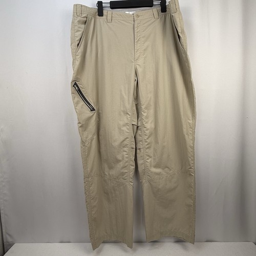 Pantaloni Columbia Uomo PFG Airgill Chill Escursionismo 42 X 32 Nylon Omni Shade Tan Khaki