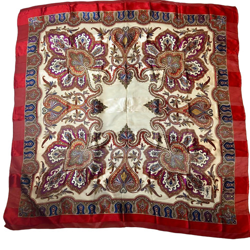 YSL Yves Saint Laurent Silk Paisley Scarf Red White Purple For Women 417 Inches
