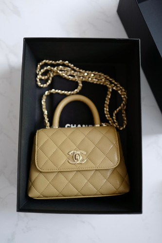 LANCASTER PARIS BNIB Chanel 25B Nano Coco Handle Bag – Dark Beige Grained Leather Champagne GHW
