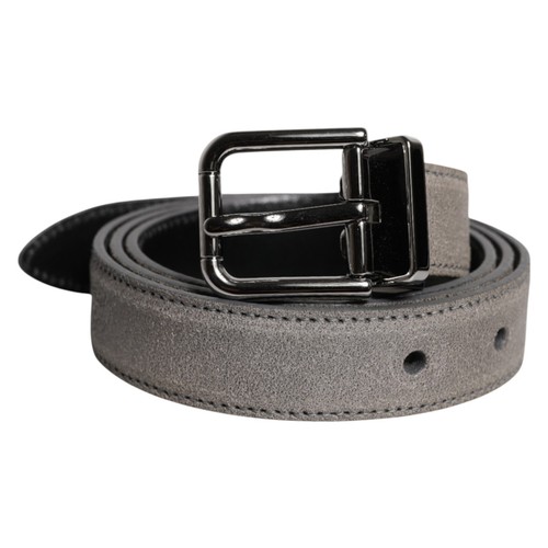 DOLCE & GABBANA Belt Gray Leather Silver Tone Metal Buckle Men 85cm /34in 330usd