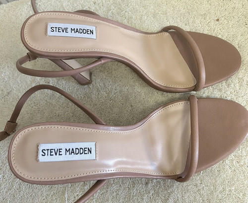 Steve Madden Sandali donna 10M in pelle con cinturino tacco alto marrone "Becky"
