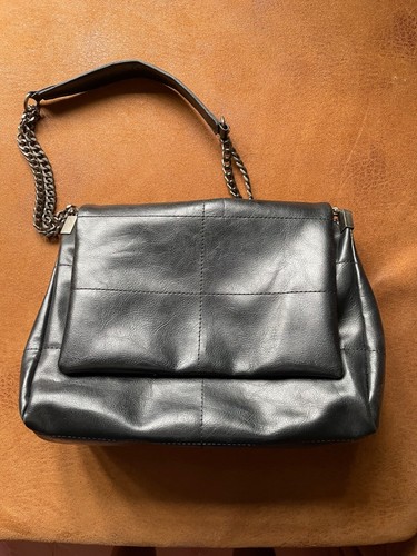 Zara ROCK FLAP SHOULDER BAG Black with Chain shoulder strap