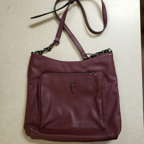 AWAY Simply Vera by Vera Wang Wine Red Maroon Faux Leather Signature Crossbody Purse