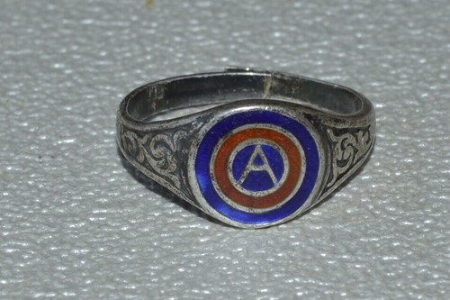 Vintage WW1 WW2 U.S. 3rd Third Army SILVER 800 Men Ring enamel sterling silver