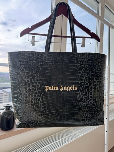Palm Angels Logo appliqué Leather Tote Bag (Green)