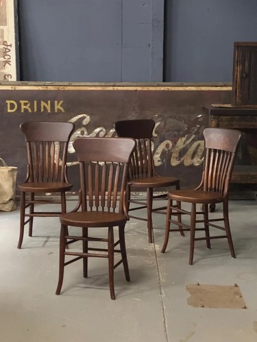 Antique Wood Dining Chairs  Set of 4  Spindle Back Chairs  Bentwood Dining Chair