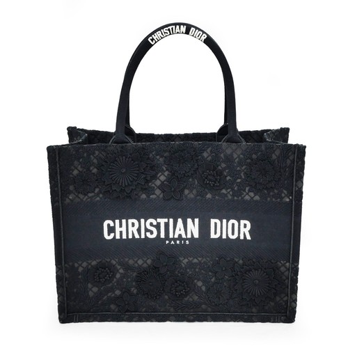 Dior Book Tote Medium Black M1296 Handbag Flower Embroidery 795962
