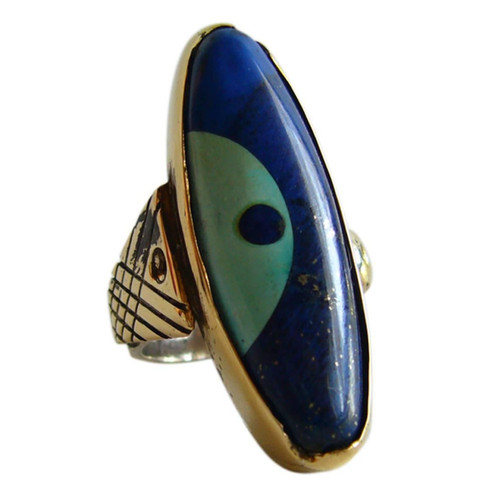 Daniel Macchiarini Lapis Turquoise Silver Gold San Francisco Modernist Dot Ring