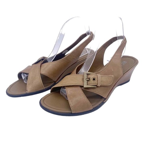 Sandali in pelle ECCO zeppa bassa imbracatura posteriore abbronzata taglia 40 scarpa comfort ottime condizioni