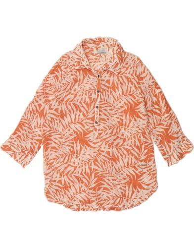 COLUMBIA Womens 3 4 Sleeve Pullover Shirt UK 18 XL Orange Floral Cotton BM08