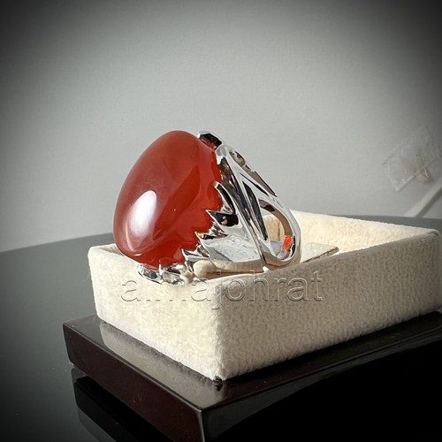 Yemen Agate   Natural Red Agate Stone Ring 925 Silver   Yemeni Aqeeq