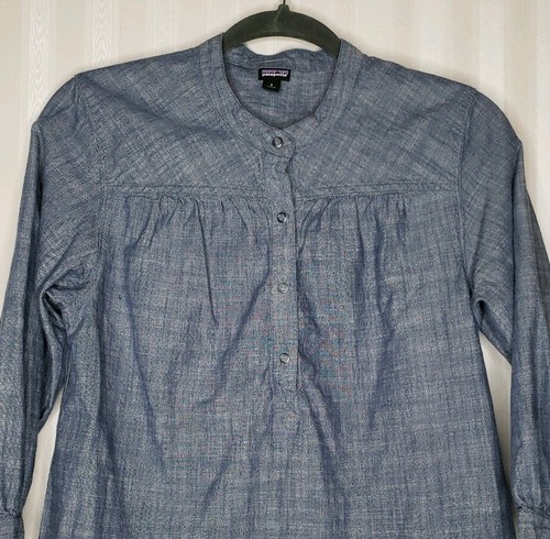 Patagonia Womens Sz 2 Settlers Worn Wear Snap Shirt Blue Organic Cotton EUC