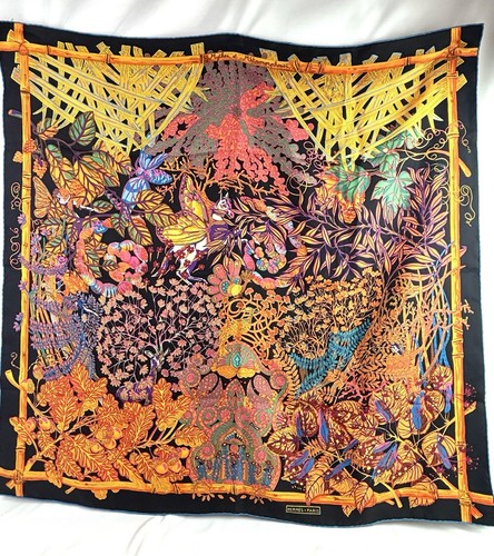 HERMÈS Hermes Scarf 100% Silk Carre 90 Mythes et Metamorphoses Annie Faivre Black Orang