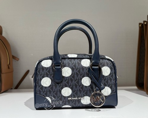 Borsa a tracolla Michael Kors Thompson XS a pois firma logo blu navy