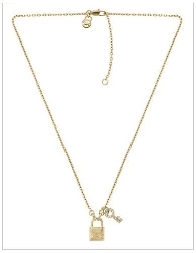 New Michael Kors Cristalli Color Oro a Pavé Lucchetto Chiave Ciondolo Collana