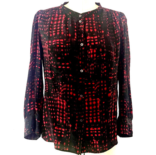 Isabel Marant Étoile   M Button Shirt Black Red Silk   Fr Size 3 = US Size 8 10
