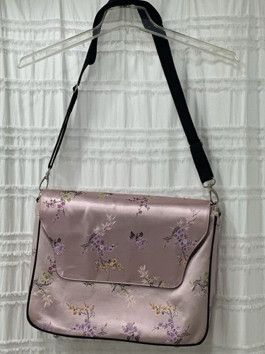 AWAY Asian Brocade  silk print Pink Floral laptop bag by Darci Messenger Cross Body