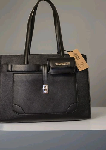 NEW Steve Madden Totebag Black Faux Leather 3 Compartments NWT Nice!