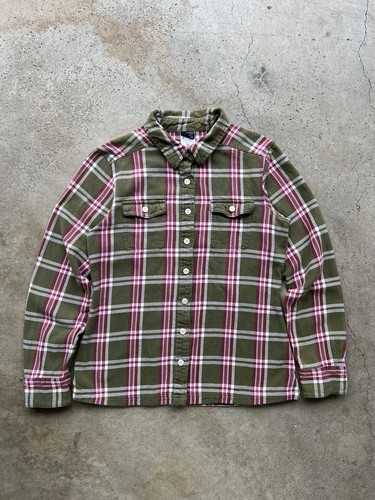 Patagonia Fjord Shirt Women Long Sleeve Organic Flannel Green Pink Plaid Size 6